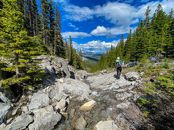 Exiting the hanging valley along a small creek.