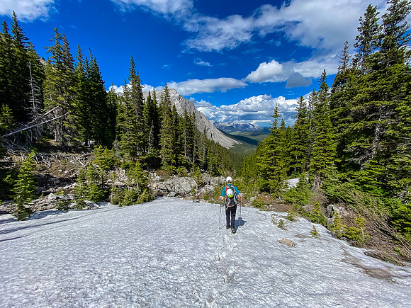 Exiting the hanging valley along a small creek.
