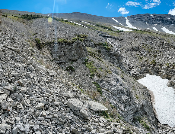 Hiking up climber's left of the NW gully.