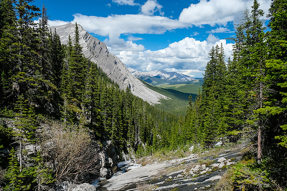 Exiting the hanging valley along a small creek.