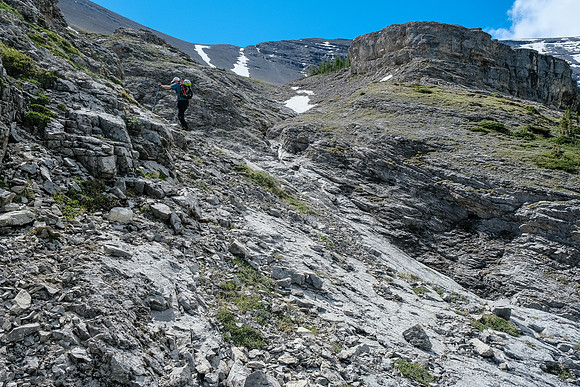 Hiking up climber's left of the NW gully.