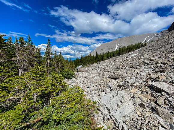 Exiting the hanging valley along a small creek.