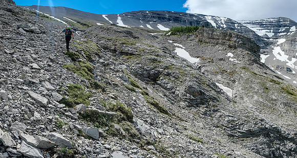 Hiking up climber's left of the NW gully.