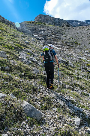 Hiking up climber's left of the NW gully.