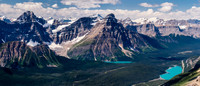 Waterfowl Lake at right with Chephren Lake and mountain at center.