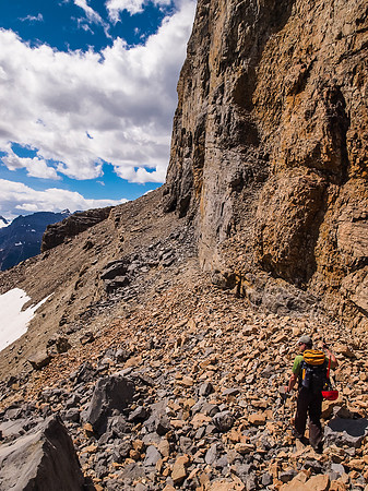 Descending to the lower scree gully / valley.