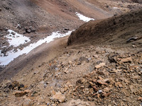 Back down scree off the ridge to the summit.