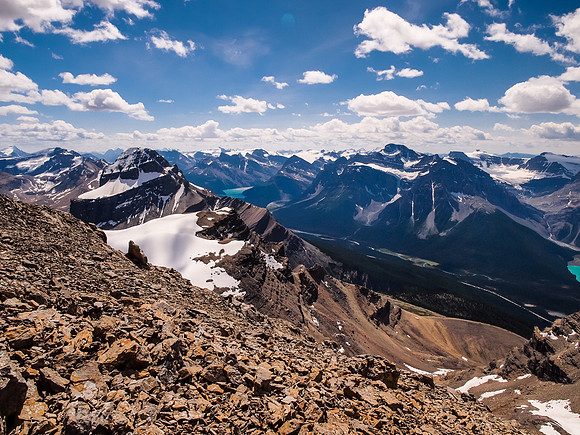 Looking past Mount Weed to Peyto Lake with Mount Patterson at right.