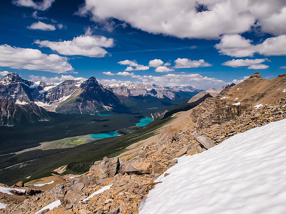 Views over Waterfowl and Chephren Lakes. Bison rising at far right.