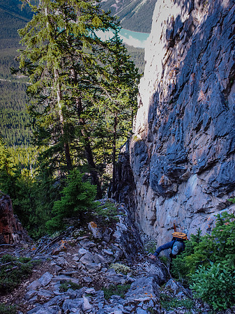 Looking down at Wietse coming up the break in the cliffs.
