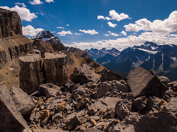 Descending to the lower scree gully / valley.