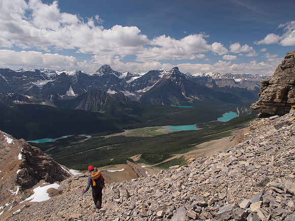 Descending the upper scree slope.