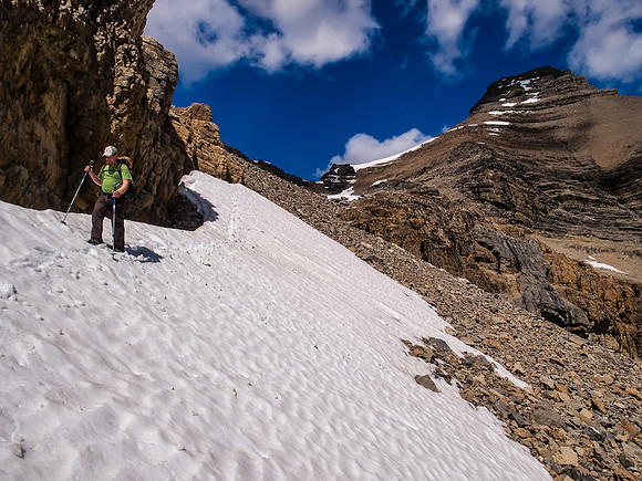 Traversing snow slopes.