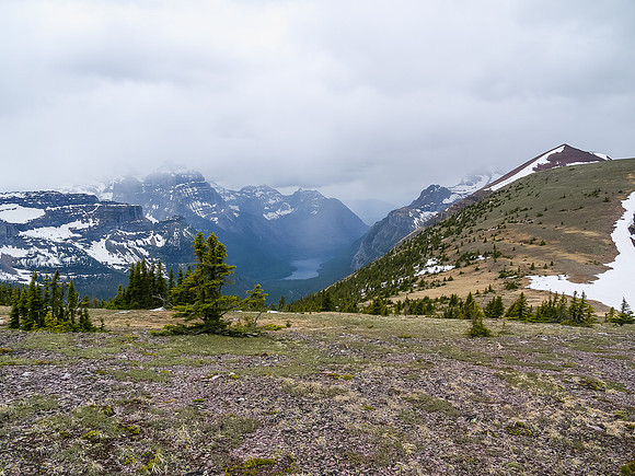 Kintla Lake in the distance, Akamina Ridge at right.
