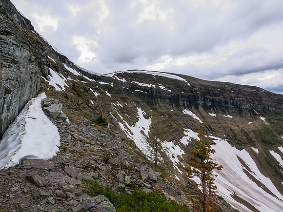Looking along the crux wall.