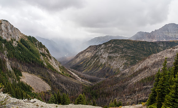 Views down the burnt Simpson River valley.
