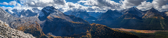 Stunning views to Snow Peak and over the Spray River valley.