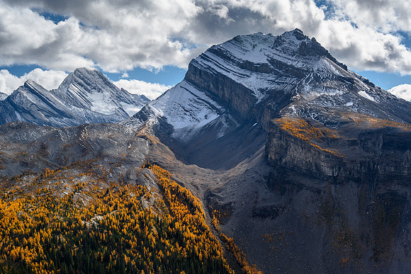 Whistling Rock, Sir Douglas and Snow Peak with larches.