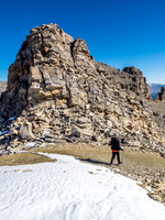 The towers are harder than they first appear, with steep crumbling rock and some exposure to the icefield below once on the ridge crest.