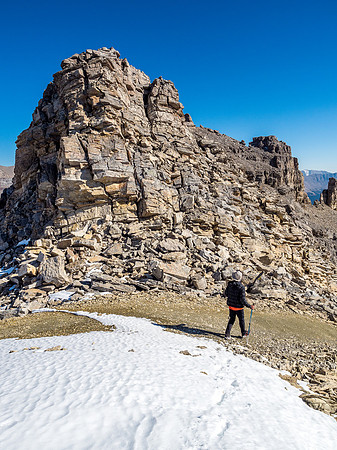 The towers are harder than they first appear, with steep crumbling rock and some exposure to the icefield below once on the ridge crest.