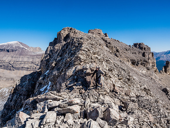 Phil comes down the summit ridge.