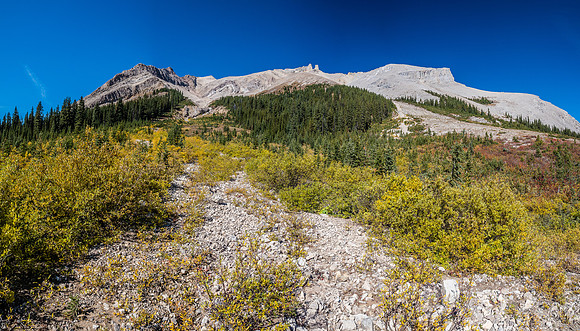 Looking back up at the Pipestone massif from the lower SE gully.
