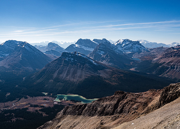 Looking over the largest of the Red Deer Lakes towards Skoki Mountain.