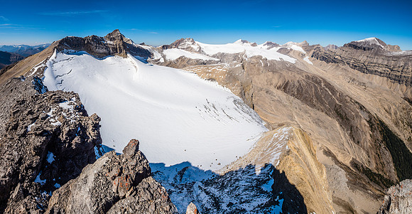 Looking over the Drummond Glacier to Pipestone Peak.