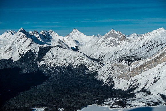 Looking over Upper Kananaskis Lake towards Warspite, Nomad, Invincible and Indefatigable.