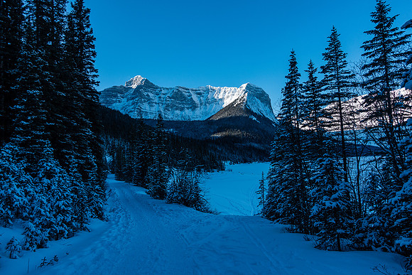 It was bloody cold down at the lake shore. Rawson Lake Ridge is straight ahead, up the treed ridge in front of Mount Sarrail.