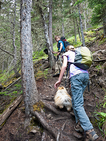 Grunting up a steep section.