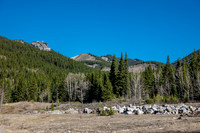 From the first picnic table clearing the first highpoint of the day is visible - looking deceptively snow free.