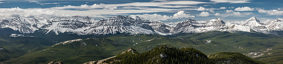 Excellent views west (L) and north (R) over Cat Creek Ridge towards Horned, Abruzzi, Bishop, Hill of the Flowers, Loomis, Odlum,Storelk, Highwood Ridge, Mist and Eagle Ridge.