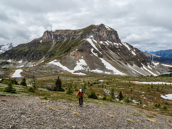 Phil on the lower west slope of Fatigue with Citadel Peak in the background.