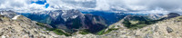 Gorgeous views over the Simpson River Valley towards Simpson Ridge (C). Golden Mountain at far left and Nestor Peak left of Simpson Ridge.