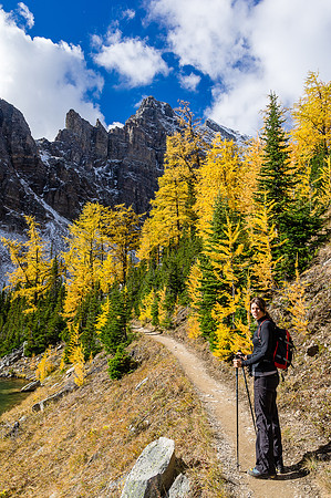 Hiking around Lake Agnes.