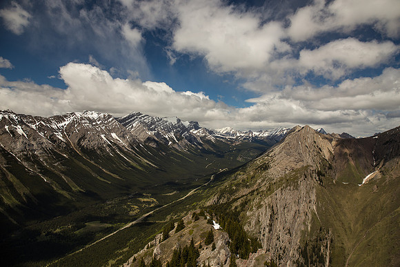 Packenham Junior at right foreground in this view down the Kananaskis Valley.