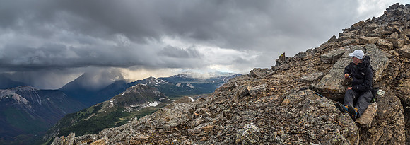 Phil awaits the storm just under the summit of Golden Mountain.