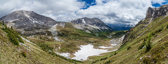 More great views from the ascent showing Fatigue at left and Golden Mountain at center distance with Fatigue Pass in between.