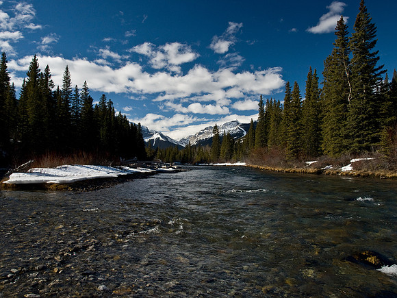 Crossing the Kananaskis River is always entertaining - great morning views towards Mount Kidd though!