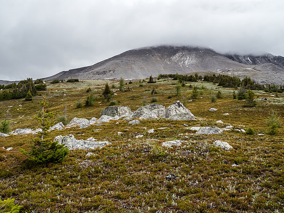 Fatigue Mountain is covered in low clouds.