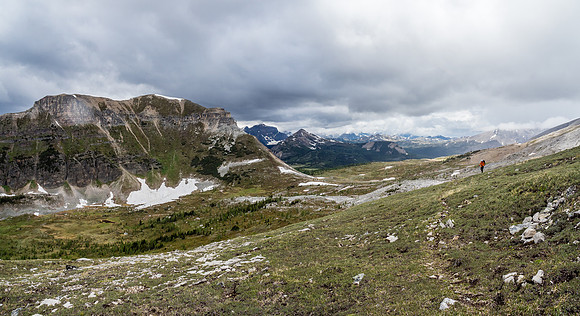 Note how faint the trail is in this shot looking back over Citadel Pass. Soon after this shot it disappeared completely again.