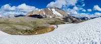 A great view of Fatigue Pass with Golden Mountain's north end and our bivy.