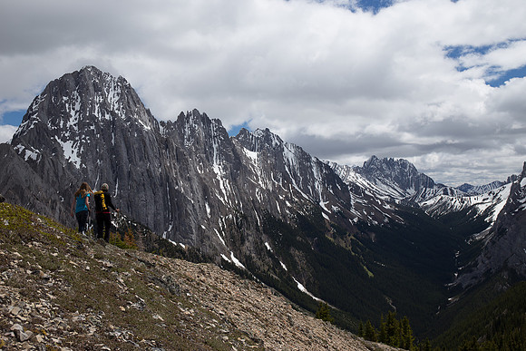 Descending the ridge.