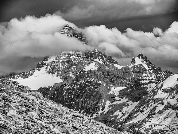 As we ascended and slowly made our way further south along the ridge, Mount Assiniboine finally came into full view granting us some wild scenes.