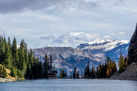 Telephoto of the tea house with Redoubt Mountain beyond.