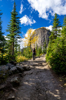 Hanneke walks up the trail to Lake Agnes - The Beehive looms above.