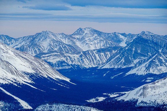 Distant views down the Red Deer River over Douglas Ridge to Mount Halstead.