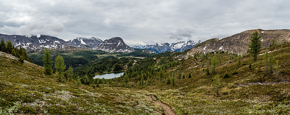 Looking over Howard Douglas Lake towards Citadel Pass at distant left.
