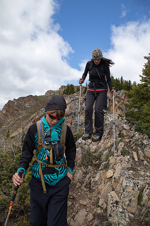Descending the ridge.